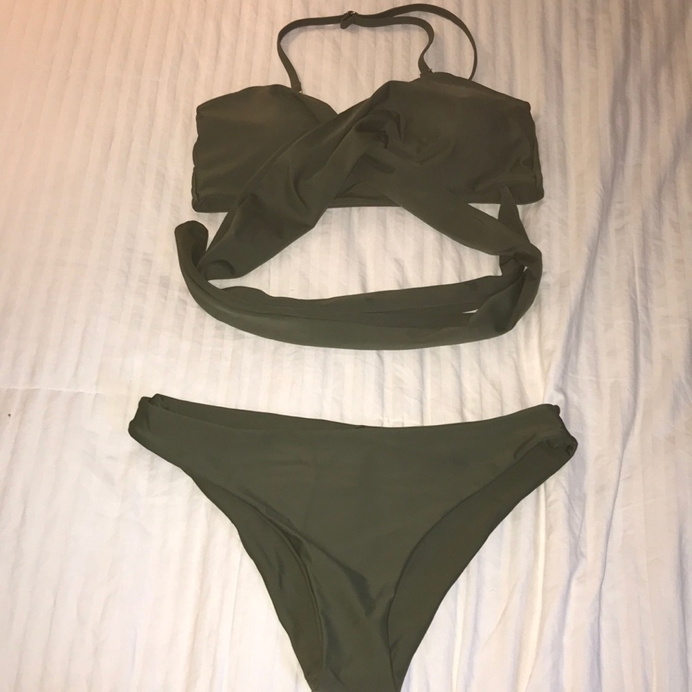army green wrap around swimsuit
